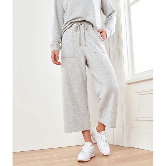 Quince Pants - Quince Cropped Wide Leg Sweats Heather Gray Tencel Modal Drawstring Pants Womens